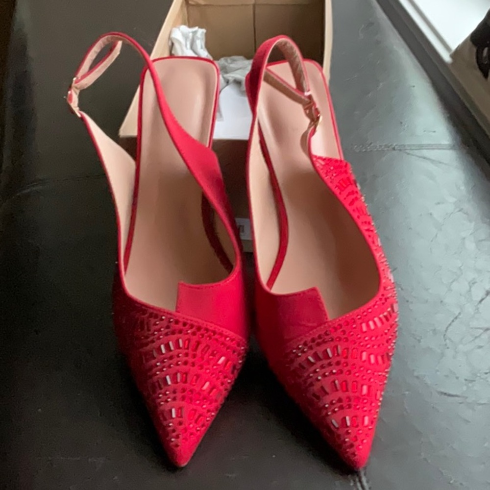 Elegant Red Rhinestone Slingback Heels
